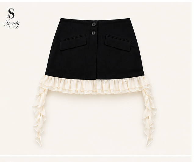 tss black skirt with white frills front view