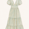 tss gingham teal and yellow dress front view