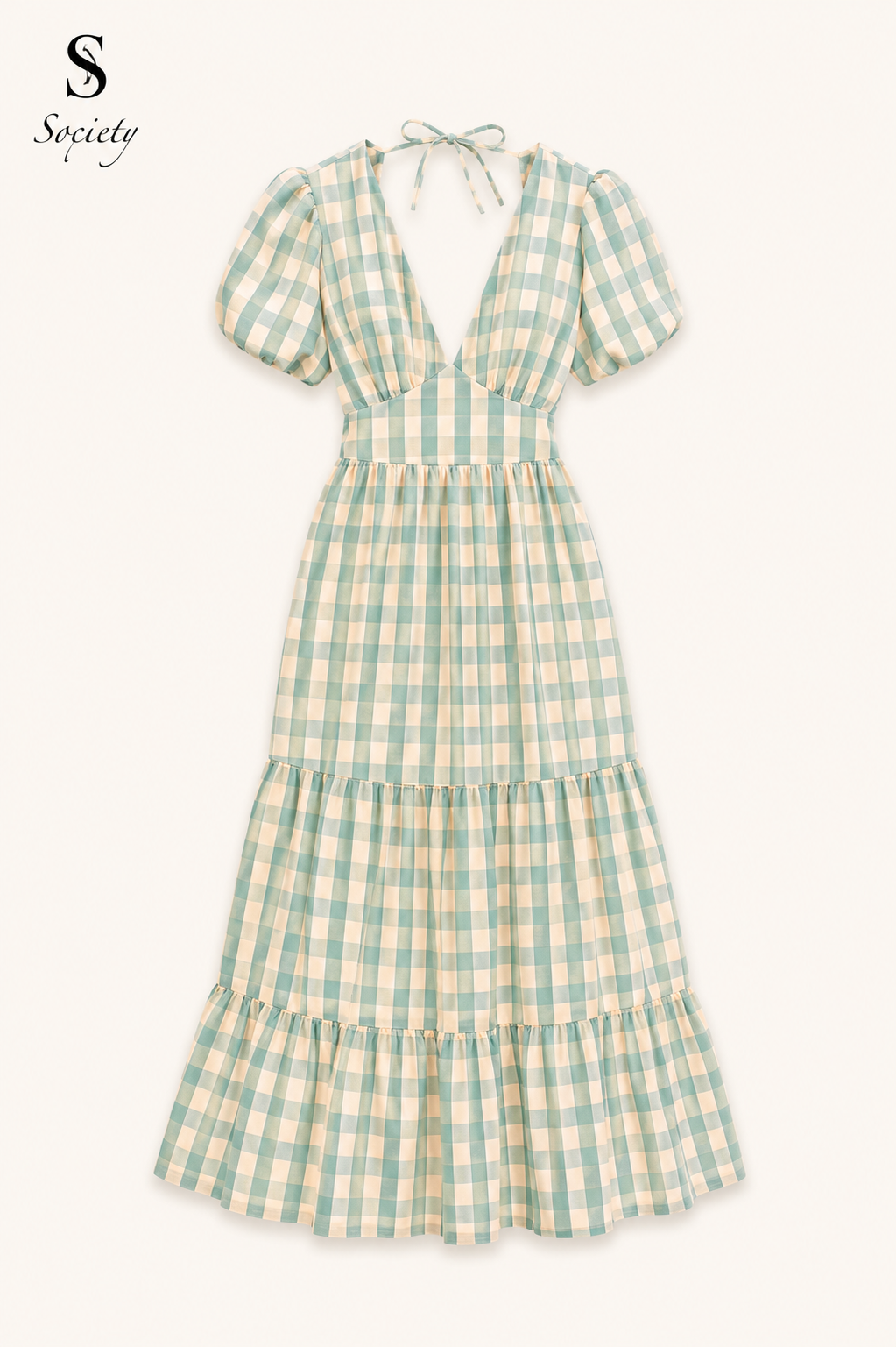 tss gingham teal and yellow dress front view
