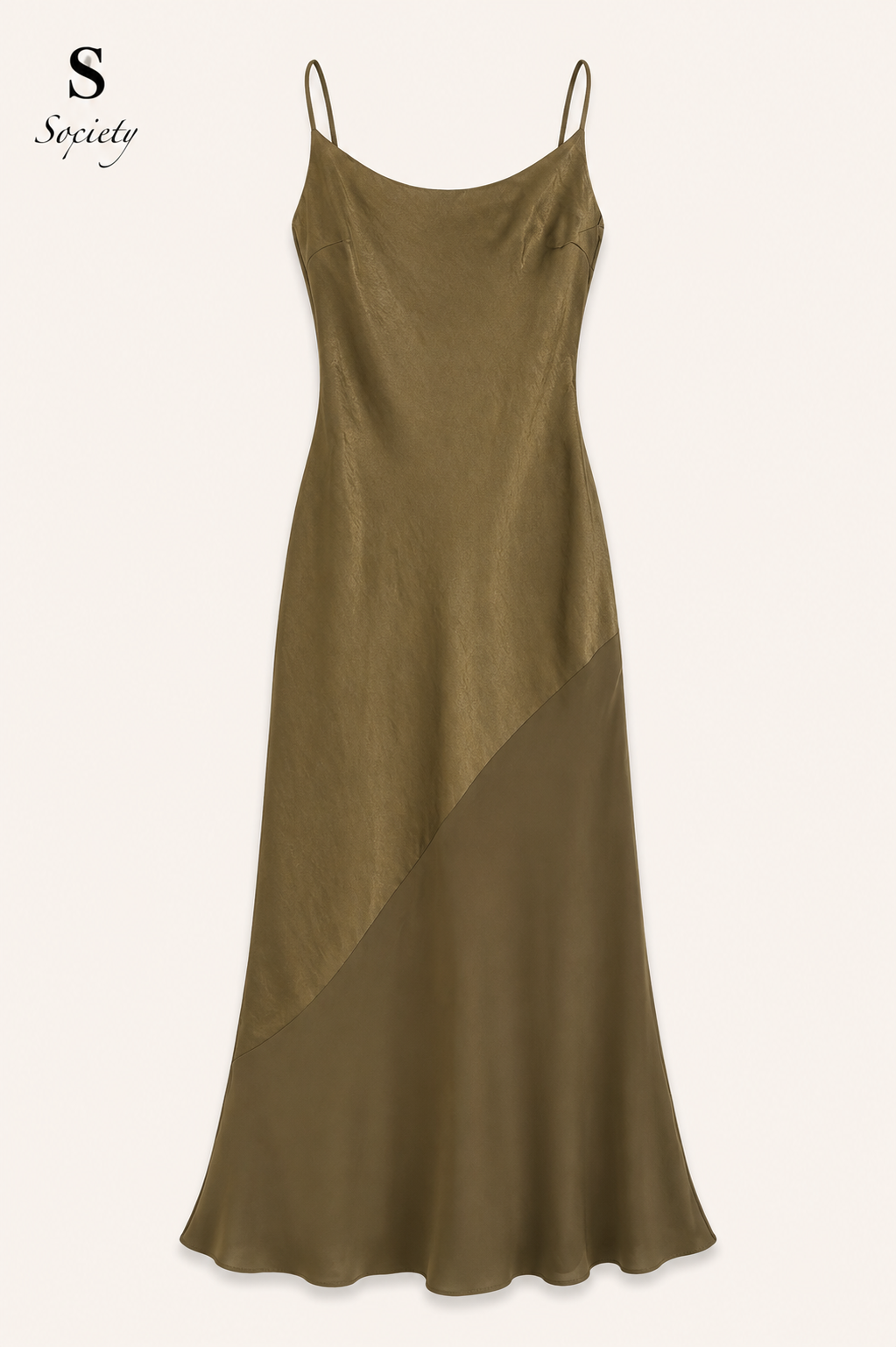 tss olive green midi dress half sheer front view