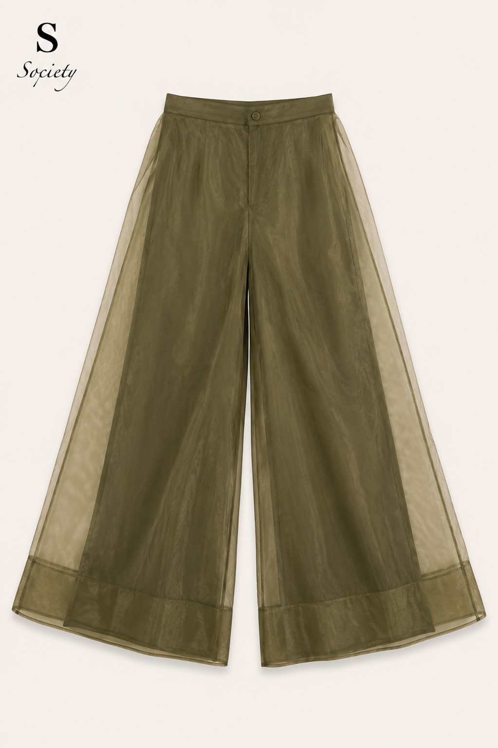 tss olive sheer wide leg pants front view