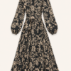 tss olive and yellow printed midi dress front view